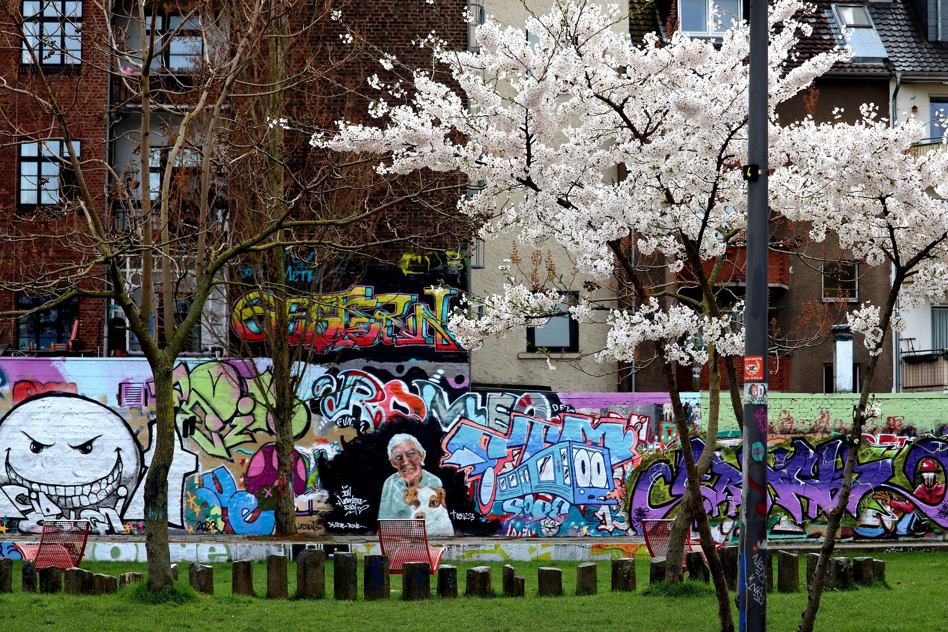 Köln – Buntes Wandgemälde (Mural) eines Street-Art-Künstlers im Stadtbild, Nordrhein-Westfalen